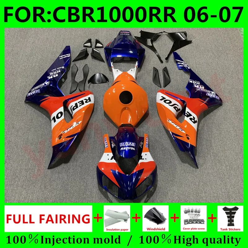 

Новый комплект обтекателей для мотоцикла ABS, подходит для Honda CBR1000RR 2006 2007 cbr1000 RR CBR 1000RR 06 07, комплект обтекателей для кузова blue repsol