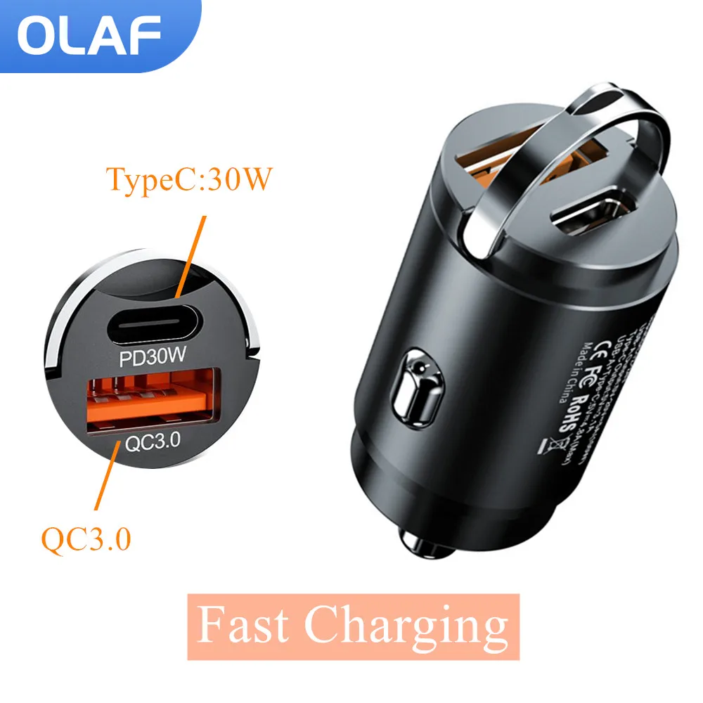 

Автомобильное зарядное устройство Olaf USB QC3.0 Мини Автомобильное зарядное устройство для Iphone 12 Huawei Xiaomi Samsung Быстрая Зарядка Тип C PD зарядное устройство для телефона адаптер