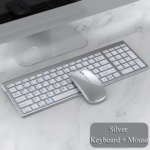 Беспроводная Bluetooth-клавиатура, бесшумная полноразмерная беспроводная клавиатура и мышь, три режима, для ноутбука, ноутбука, настольного ПК, ...