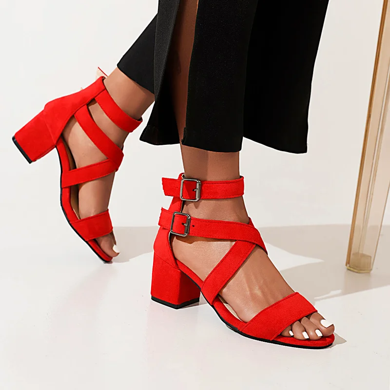 

2022 New Sexy Root Gladiator Sandals Fashion Lady Sandals High Heels Open-toe Ankle Cross Lace-up Shoes Plus-size Pump
