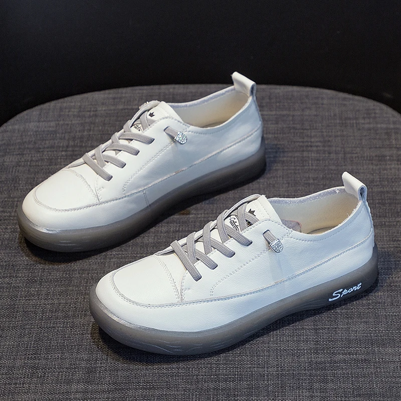 

Женские мокасины из натуральной кожи, на шнуровке, Белые Повседневные туфли на мягкой подошве, большие размеры, весна 2022