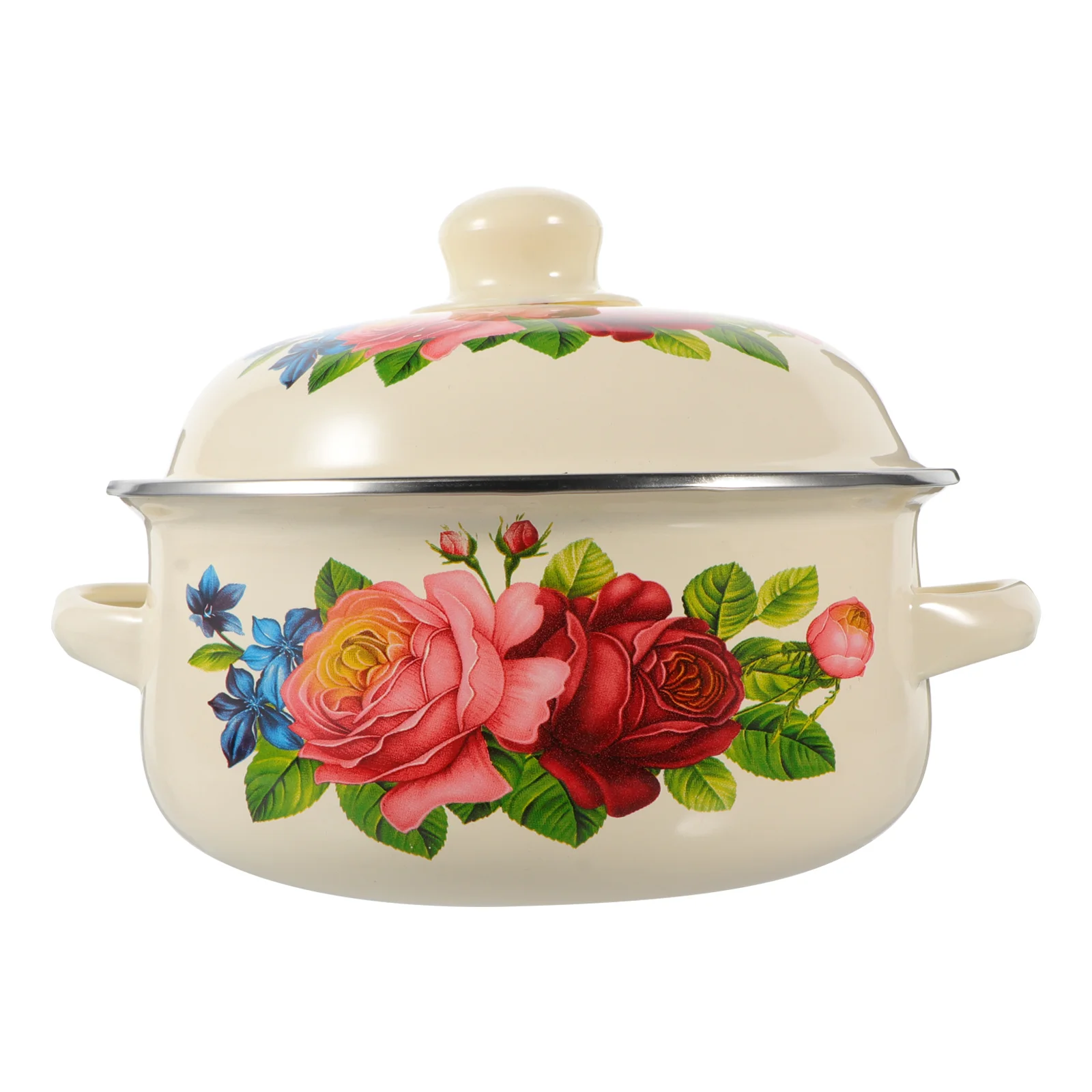 

Double Handle Enamel Pot Soup Pot with Lid Enamel Soup Pot Kitchen Accessory