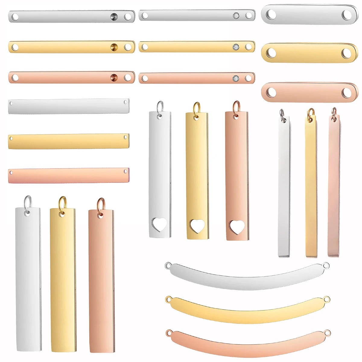 

3Pcs/Set Stainless Steel Blank Long Strip Hollow Out Love-shape Heart Connector DIY Jewelry Making Necklace Bracelet Accessories