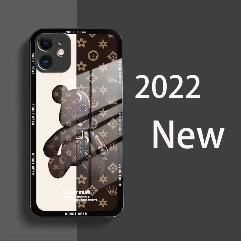 

Bandai Disney Cartoon Glass Phone Case Shockproof Protective Cover for Iphone 13 12 11 Pro Mini XS MAX X XR Silicone Soft Cover