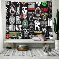 colorful logo graffiti wall cloth tapestries black background skull rabbit tapestry wall hanging punk personality home decor
