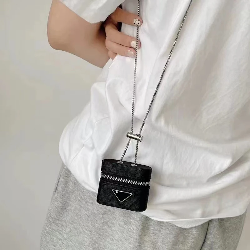 

Trendy brand letters anti-lost chain earphone cover wireless bluetooth earphone leather for airpods