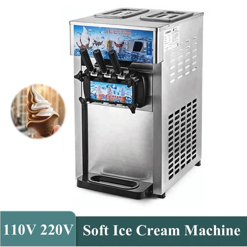 

Commercial Ice Cream Machine With English Operating System Soft Ice Cream Makers 3 Flavors Sundae Making Machine