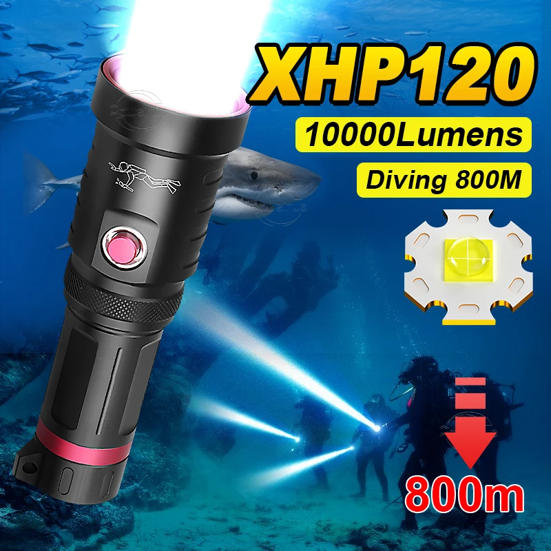 

Фонарь 10000 люмен, подводный, подводный, 18650 фонарик для дайвинга, дайвинга, белый, 800 м, аккумуляторный, светильник Professional