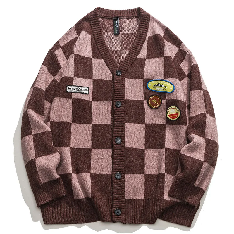 Кардиган в стиле Харадзюку для мужчин и женщин свитеры клетку с V-образным
