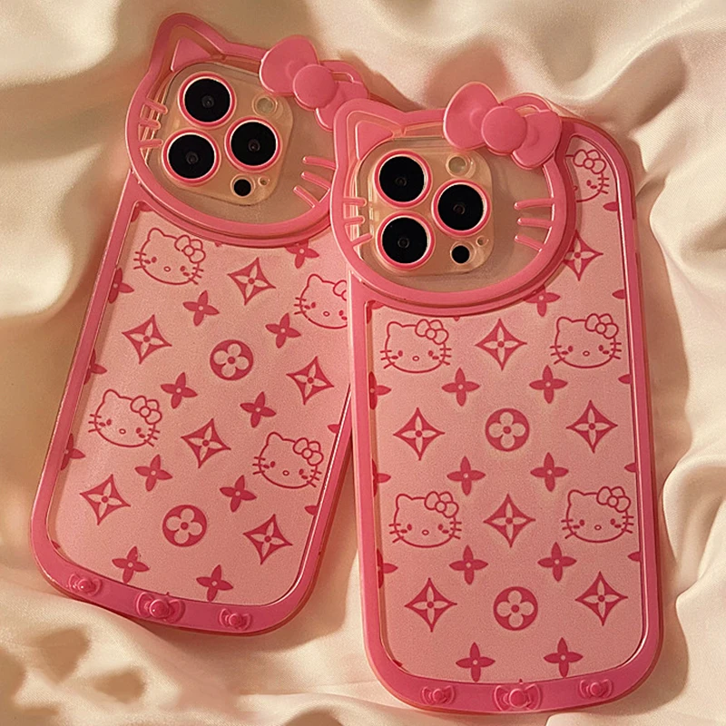 

INS High Quality Pink Cat Ear Hello Kitty Silicon Phone Case for iPhone 11 12 13 Pro Max X Xs Xr Shockproof Cover