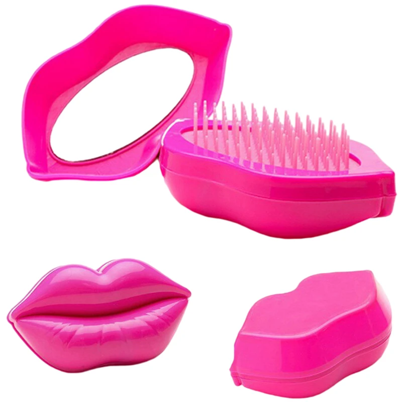 

Anti-static Lips Shape Comb 2 In1 Massage Mirror Hair Brush Salon Styling Professional Useful Hair Styling Tool Comb