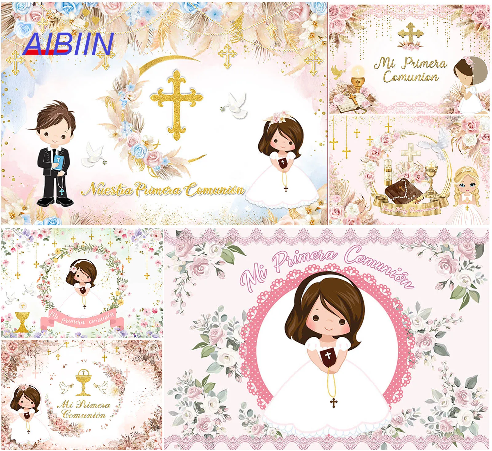 Мое Крещение Фотография Фон Богемный Цветочный Мальчик Девочка Первое Святое