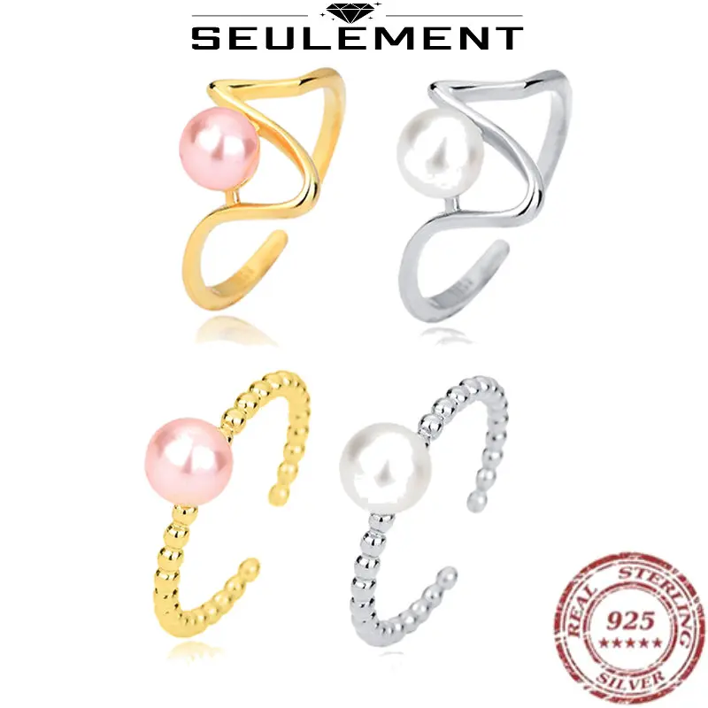 

Seulement S925 Sterling Silver Irregular Wave Pearl Rings for Women Elegant Pink White Pearl Female Ring Adjustable Open