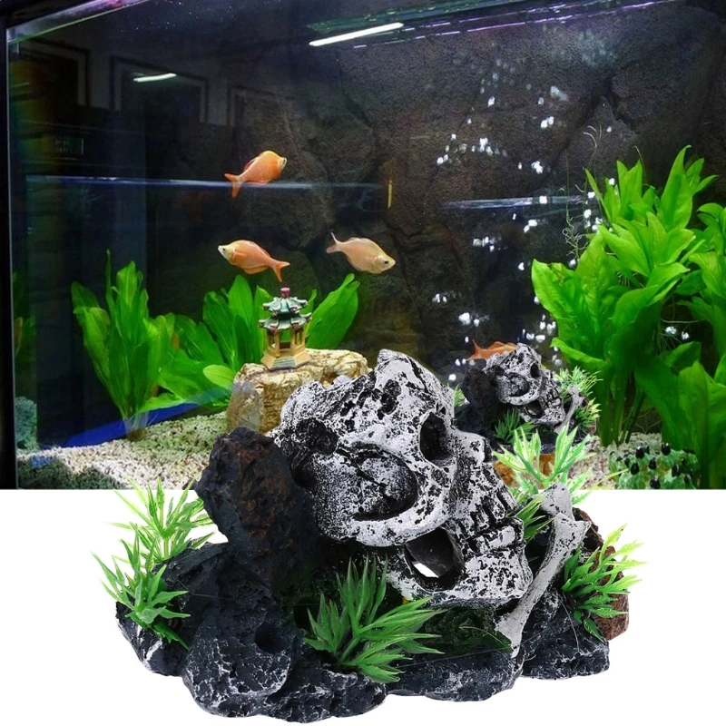 

Fish Tank Decorations Aquarium Hideaway Pirate Skull Cave Fish House Resin Ornament Landscaping Accessories