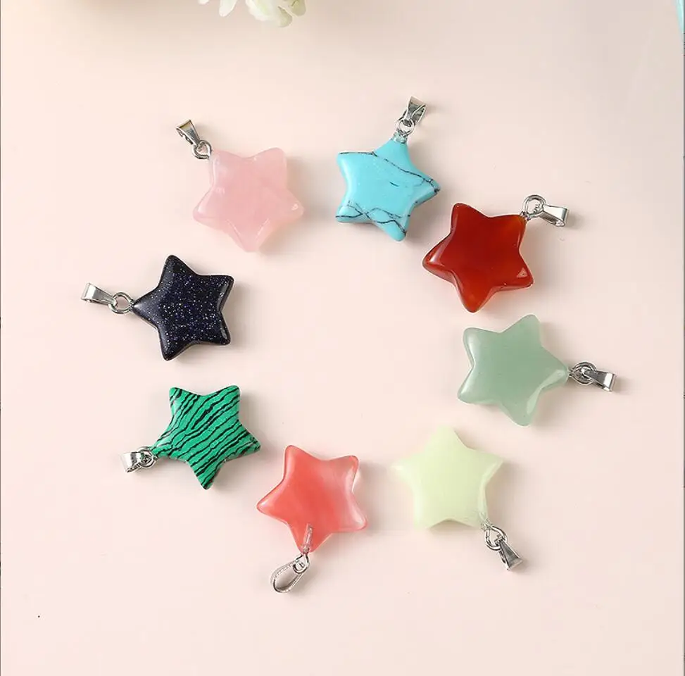 

1PC Natural stone lapis Quartz Crystal tiger eye aventurine Unakite star Pendant for diy Jewelry making necklace F1690