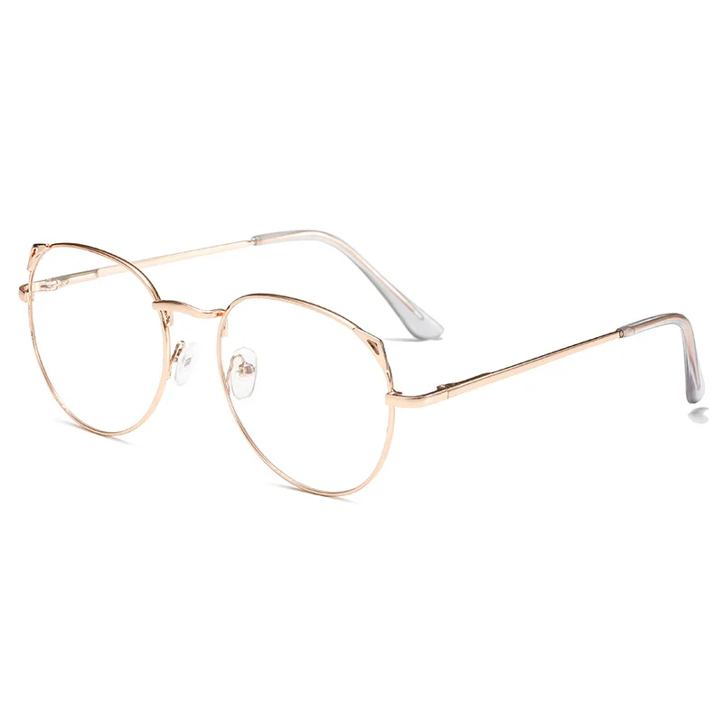 

Men Women's Fashion Metal Cat Ears Round Flat Lens Decorative Glasses Frame Round Flat Glasses