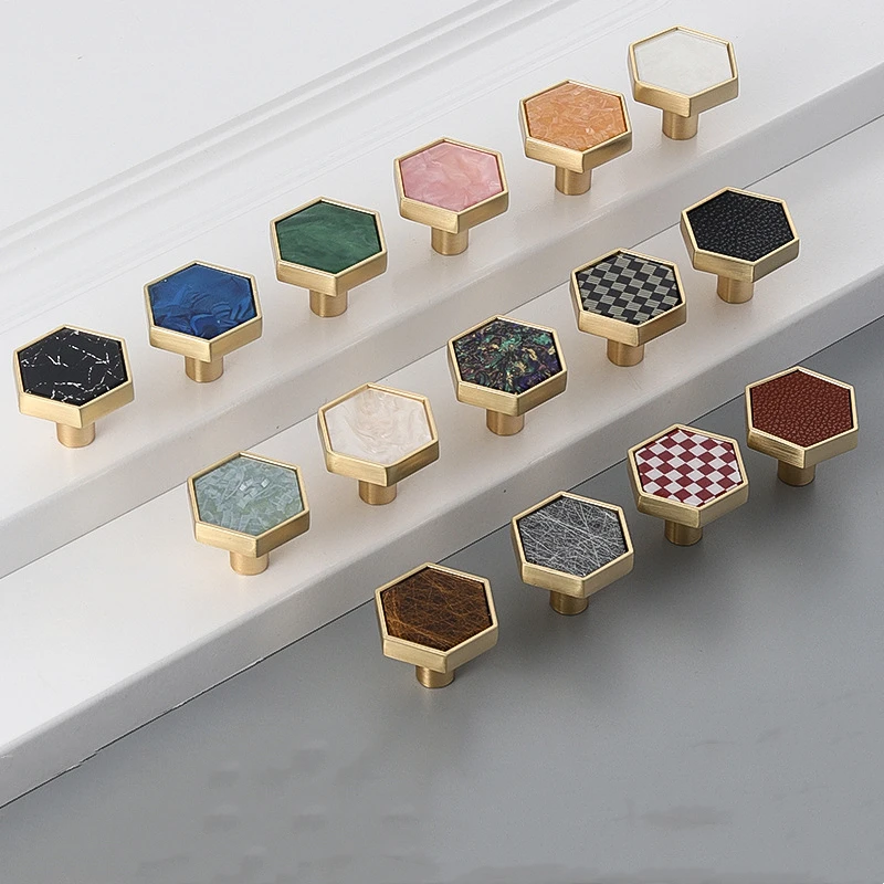 

Shell hexagonal drawer knobs and handles cabinet door wardrobe brass single hole door handles for furniture