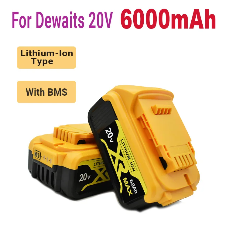 

New 18V 6.0Ah MAX XR 18650 Battery Power Tool Replacement for DeWalt DCB184 DCB181 DCB182 DCB200 20V 6A 18v Battery