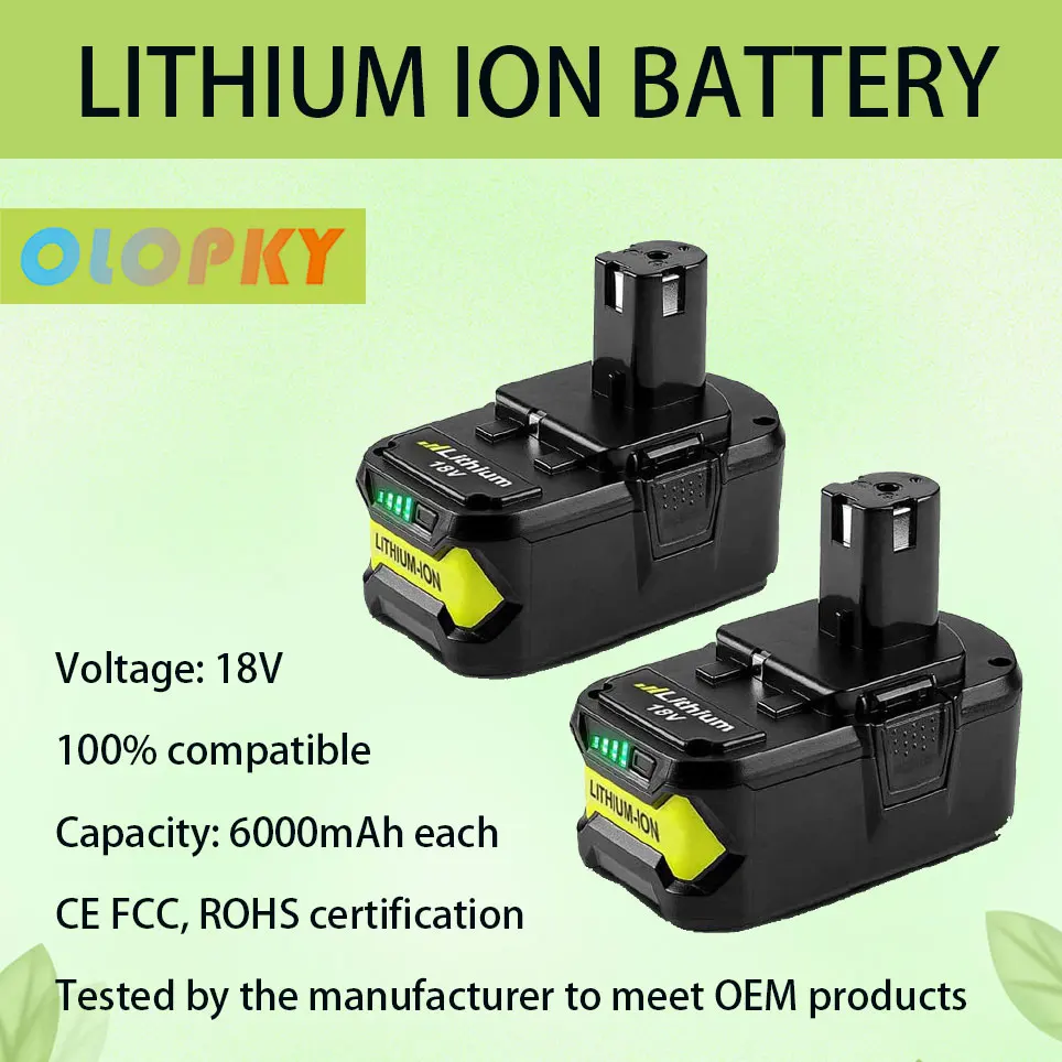 

Аккумуляторная литий-ионная батарея для инструментов Ryobi P108 P105 P107 P109 P104 P100, 18 в, 6000 мАч