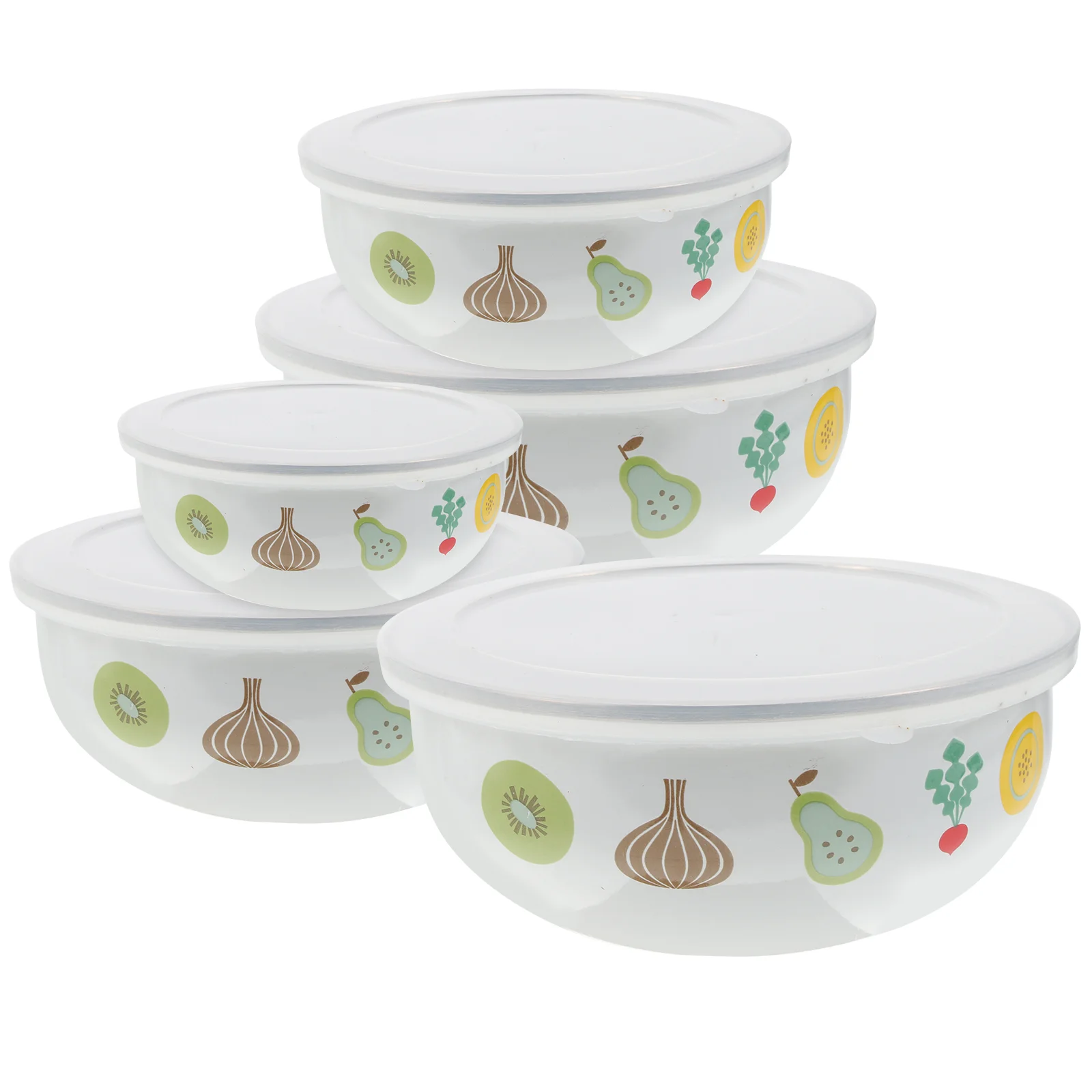 

1 Set of Enamel Bowls with Lids Food Salad Bowls Fruit Fresh Containers Household Soup Bowls