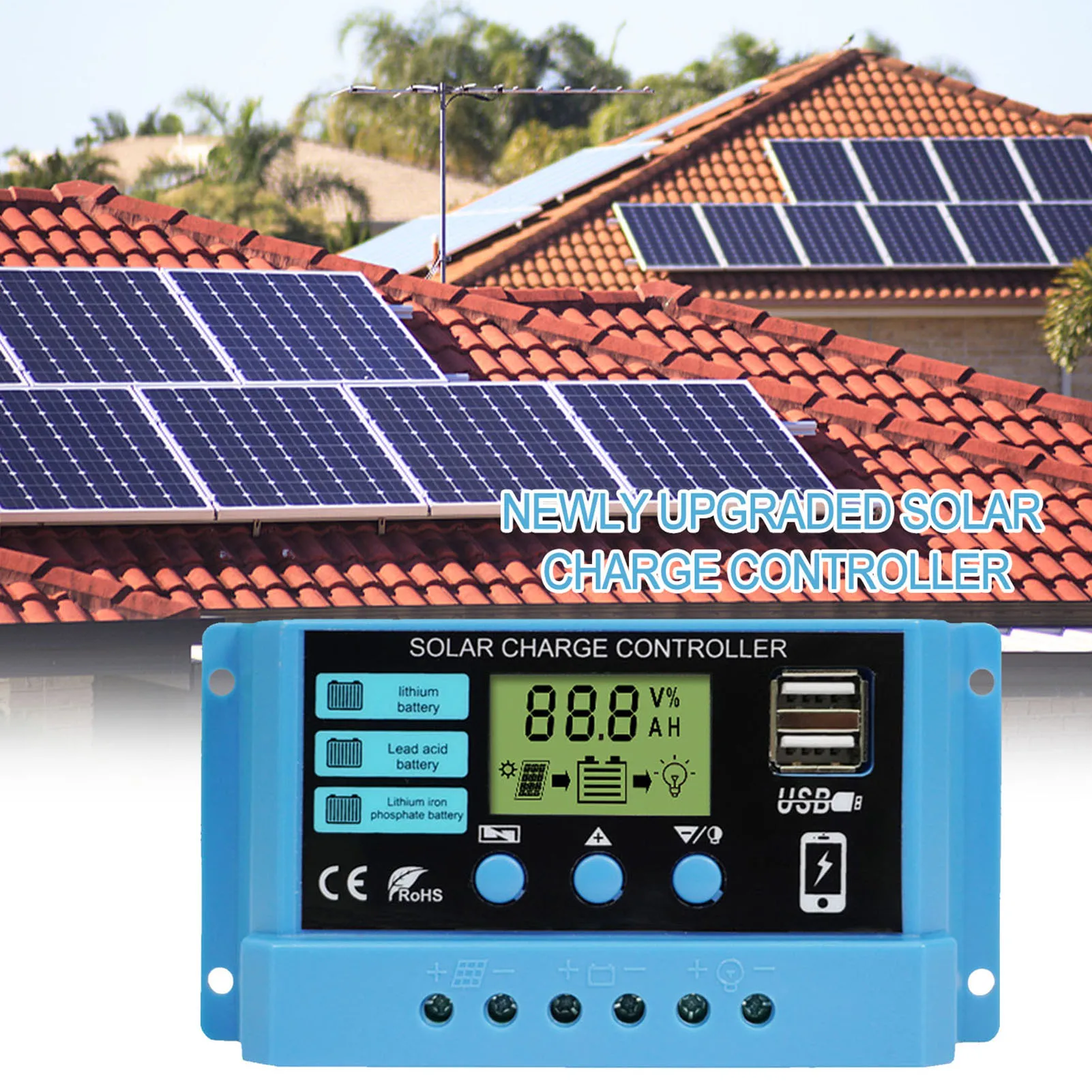

PWM 10A 20A 30A Solar Charge Controller 12V 24V PV Regulator For Lifepo4 Lithium GEL Lead Acid For 100W 200W 300W Solar Panel
