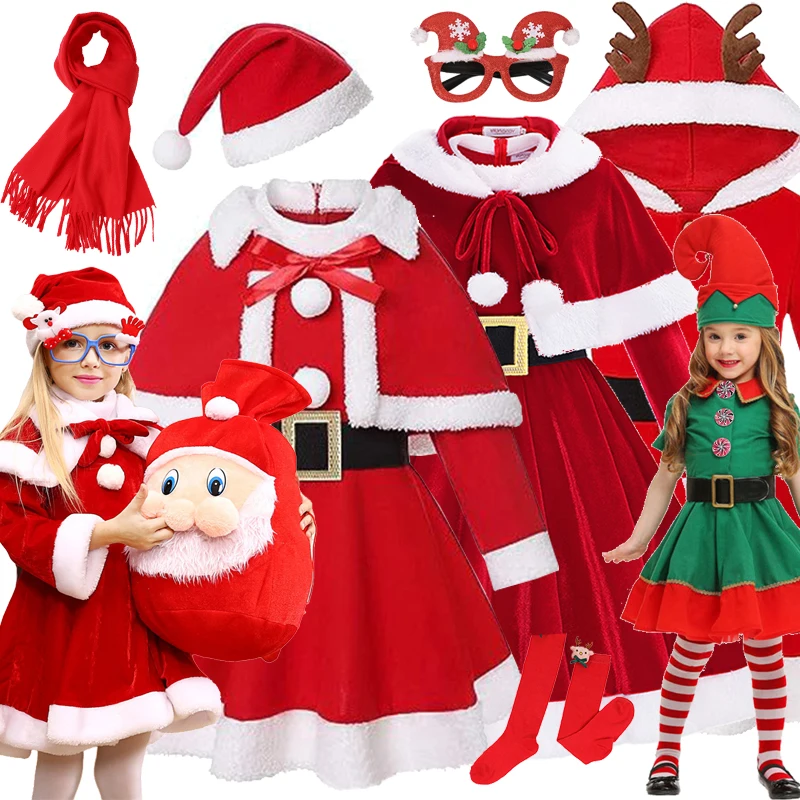 

Детская Рождественская одежда, Детский Рождественский косплей-костюм Санта-Клауса для девочек, рождественское платье принцессы, новый год, искусственная одежда