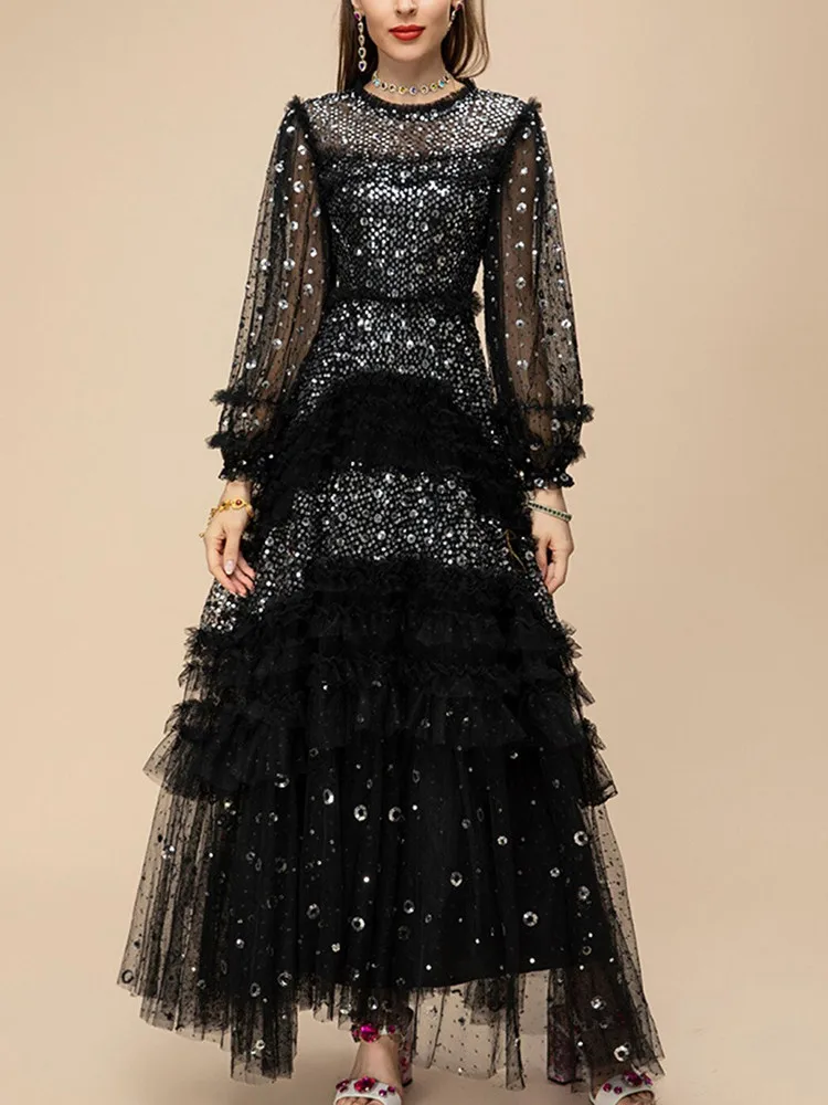 Женское платье с блестками TWOTWINSTYLE белое элегантное Сетчатое составного кроя