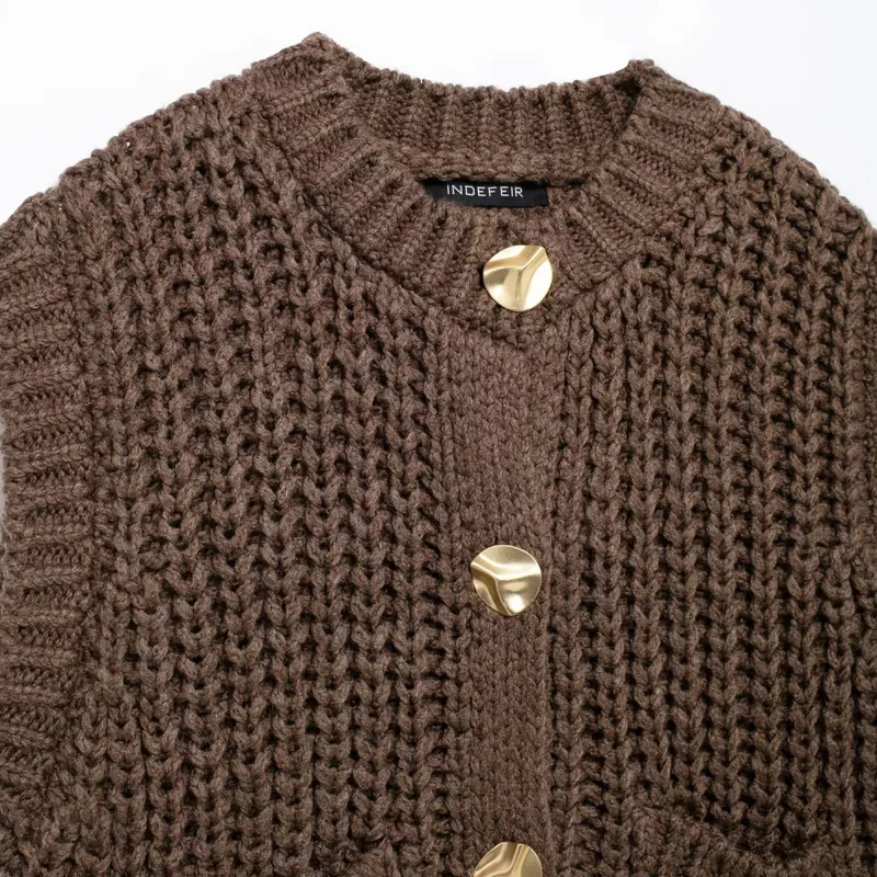 Свитер TRAF осенний коричневый свитер вязаный жилет Женский Укороченный кардиган