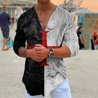 2022 spring autumn streetwear fashion men shirt long sleeves harajuku animal printed sexy v neck loose clothes tops s 3xl