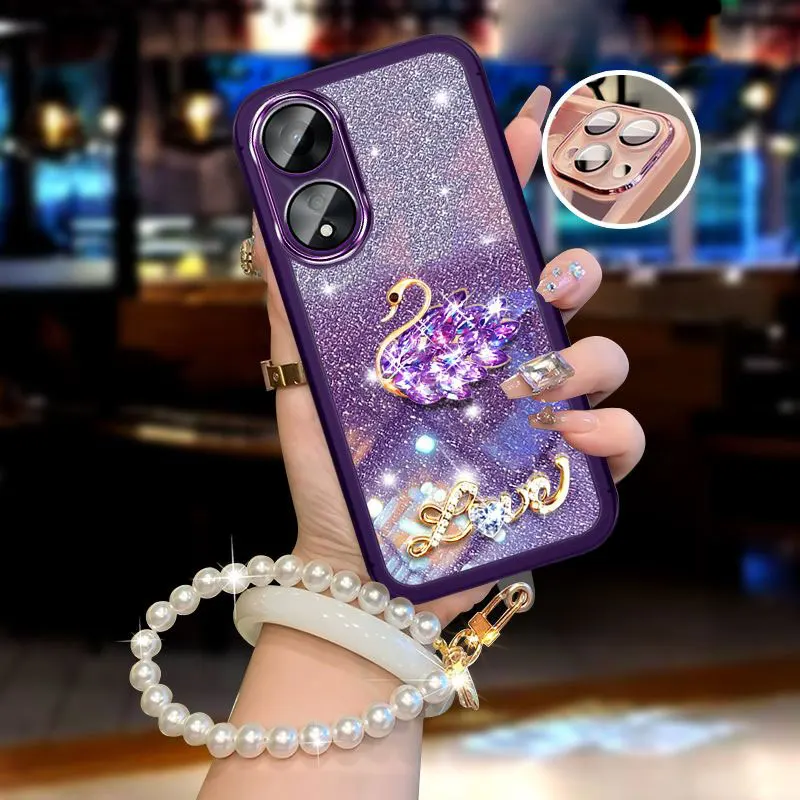 Роскошный Бриллиантовый лебедь для телефона A58 Обложка OPPO A78 A98 A77 A38 Reno7 4G Realme 11