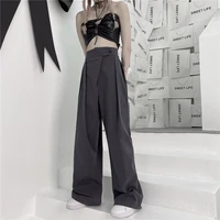grey casual pants womens 2022 new spring ins fashion high waist wide leg pants loose straight suit pants