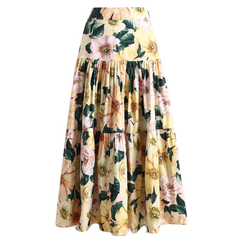 

Summer Fashion All Match Skirt for Woman Retro Vitnage Women Casual Flower Print Customize Made Maxi Long A Line Skirts