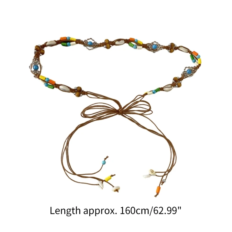 Женский плетеный ремень ручной работы винтажный тонкий с украшением из бисера