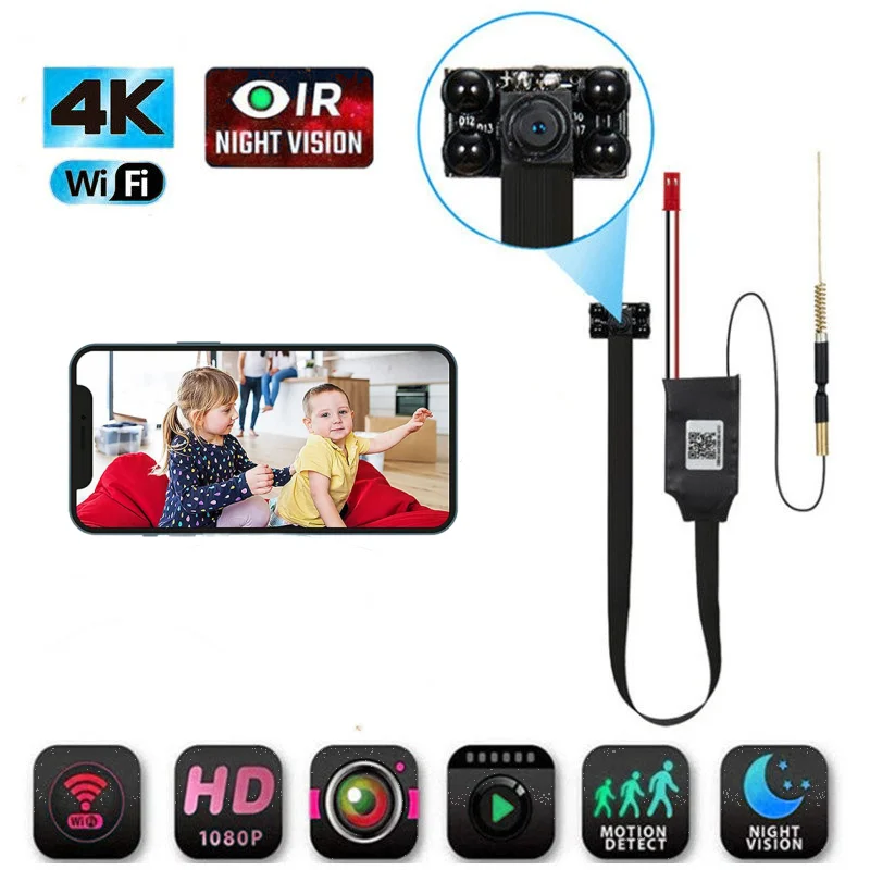 

4K HD Mini Wifi Camera Portable Infrared Night Vision DIY Micro Camcorder IP Webcam Wearable Video Recorder P2P Remote View Cam