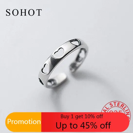 

Женское Винтажное кольцо из серебра 925 пробы, регулируемое в виде сердца