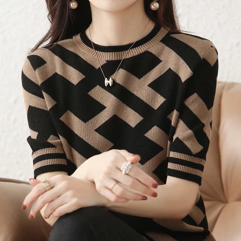 

Casual Ladies Half Sleeve Sweater Pullover T-Shirt Round Neck Retro 100% Cotton Breathable Comfortable Natural Simple2022ZEHANGS