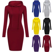 autumn and winter new fashion womens solid color hooded long sleeved dress casual office commuting spring dresses female lady