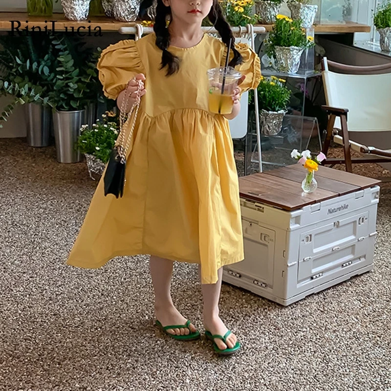 

RiniLucia Princess Dress Girls Sweet Korean O Neck Birthday Toddler Baby Kids Elegant Wedding Party Clothes Children Gown