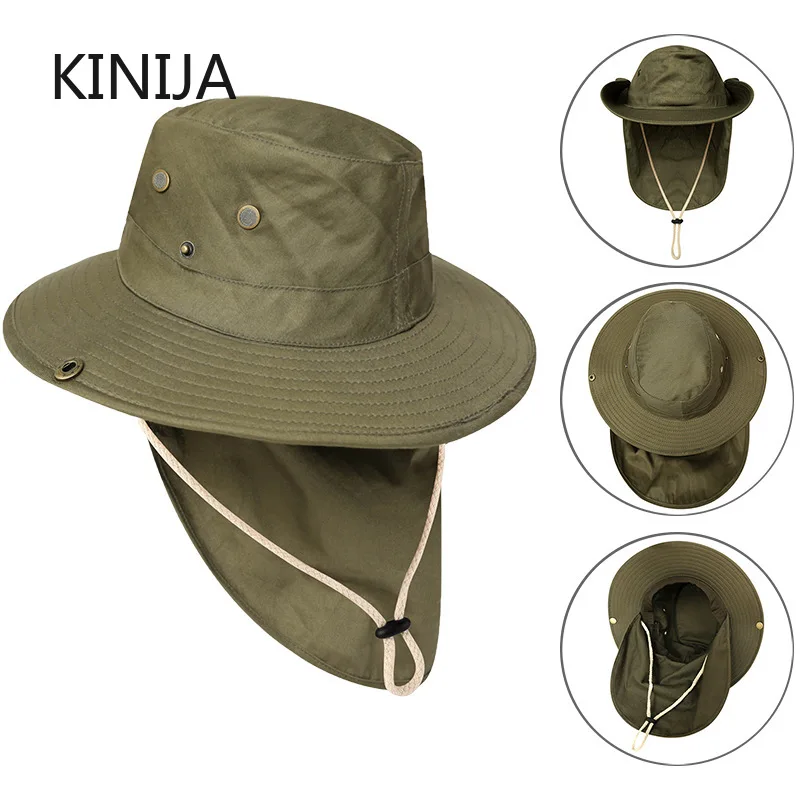 Men Summer Sunshade Hat Outdoor Fishing Hiking Safari Cap Women Breathable Sun Hat Neck Protection Visor SUMMER BUCKET HAT Gorro