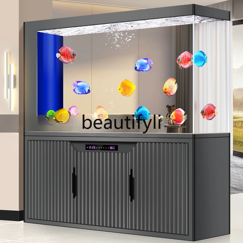 Умный аквариум перегородка с большим экраном в гостиной нижний фильтр аквариуме