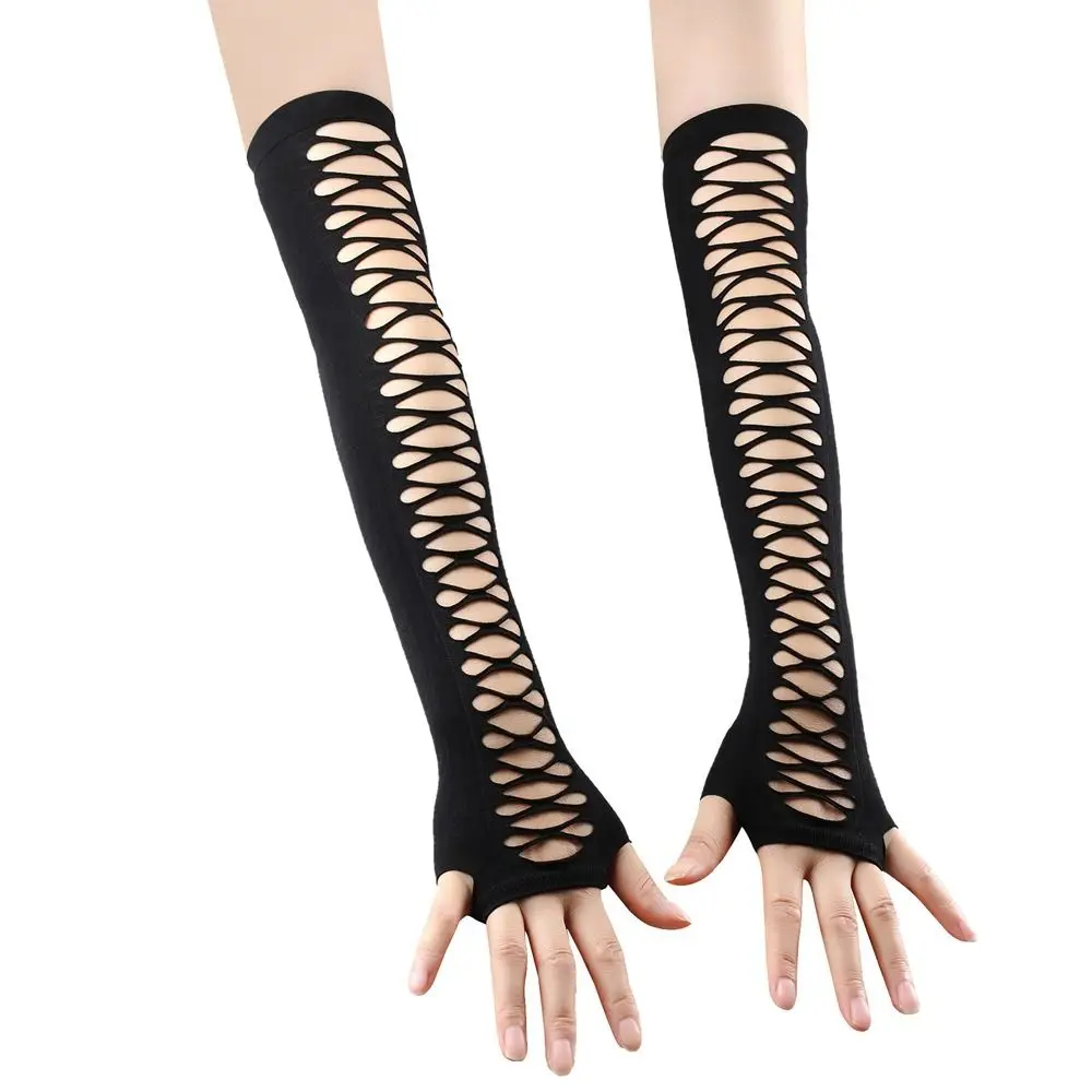 

Женские длинные перчатки с вырезами, Сетчатые эластичные блестящие митенки со стразами, перчатки для выступлений на сцене