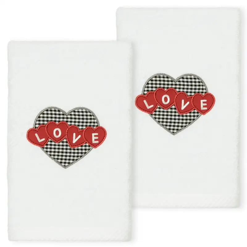 

Textiles Love Hearts Embroidered Luxury 100% Turkish Cotton Hand Towels (Set of 2)