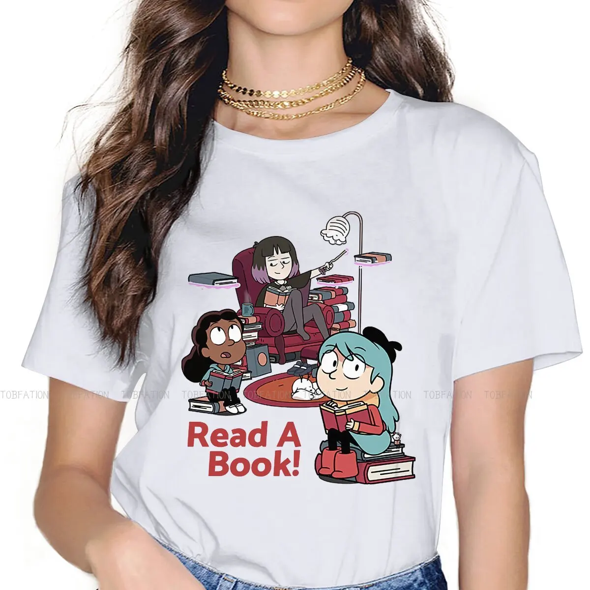 

Женская футболка Hilda TV Blusas, Повседневная Винтажная Футболка большого размера с коротким рукавом и принтом книг и приключений, в стиле Харадз...