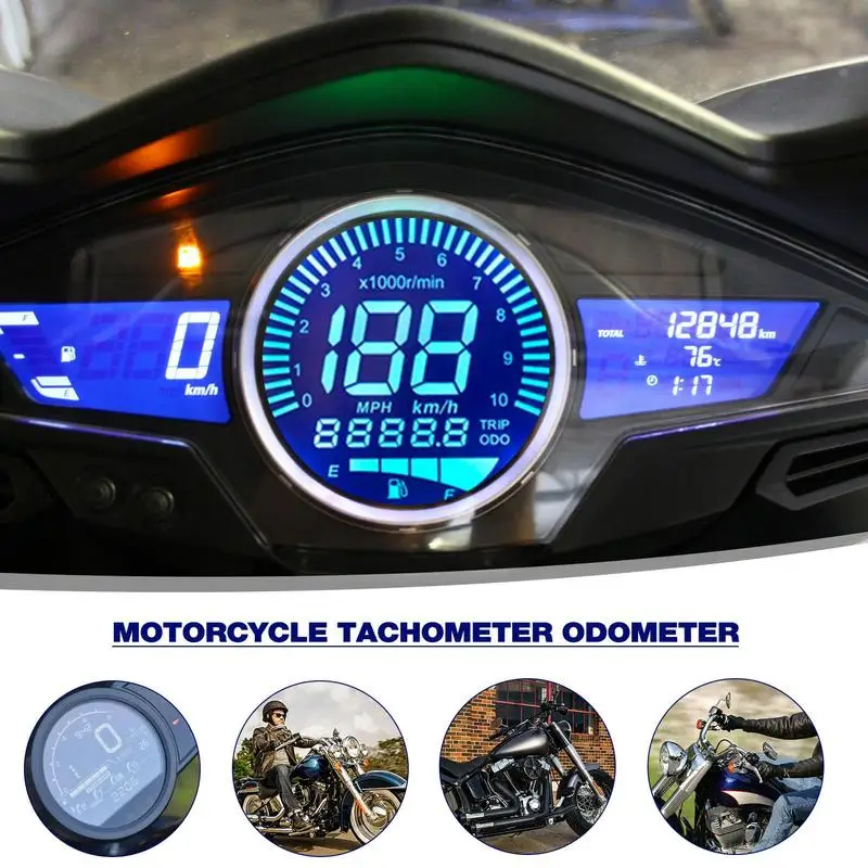 

Motorcycle Speedometer Tachometer Universal 12V Digital Gauge Indicator Fuel Meter Waterproof Moto Dashboard Digital Odometer