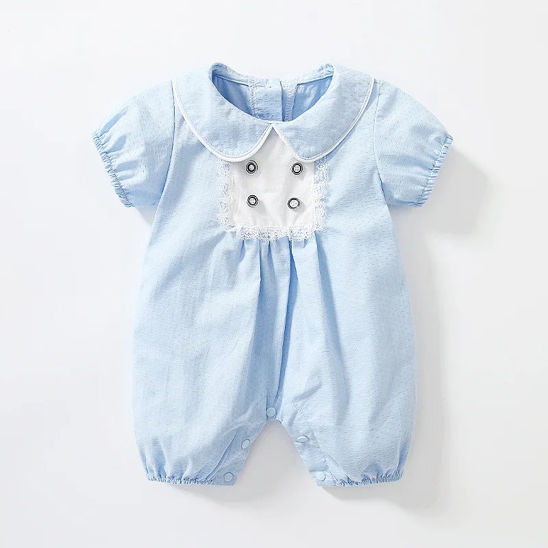 

Newborn Baby Romper Blue Summer Onesie For Baby Girl Short Sleeve Clothes Infnat Girl Ruffles Collar Outfits 0-2Y Girls Jumpsuit