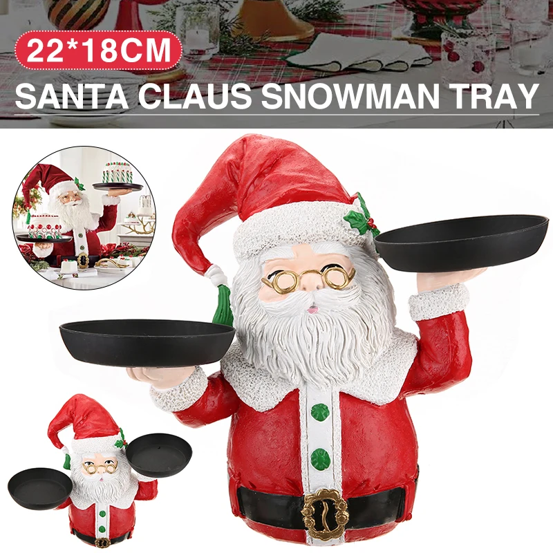 

1pc Resin Santa Claus/Snowman Statues Holding Snack Tray Christmas Figurine With Treats Holder Fruit Plate Cake Dessert Stand