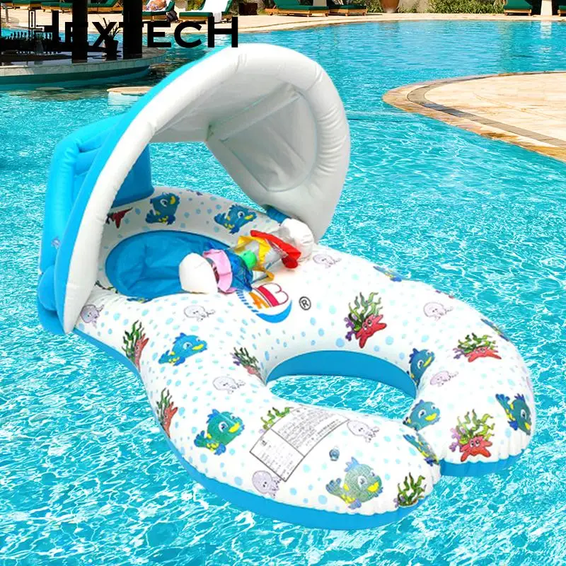 

Портативное детское кольцо-поплавок для бассейна с солнцезащитным козырьком, портативное круглое Надувное безопасное плавательное кольцо, поплавковое сиденье для мам и детей