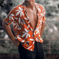 euow 2022 fashion summer tops casual hawaiian flower lapel short sleeve print mens losse beach shirt breathable streetwear