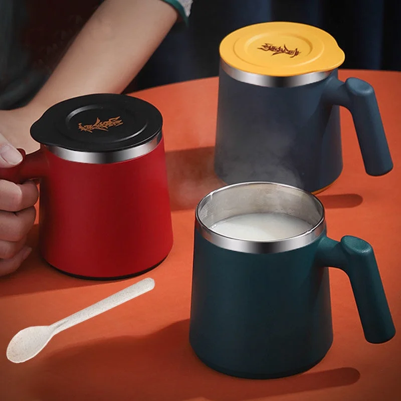 

New 420ml Coffee Mug Vacuum Cup Thermos Stainless Steel Insulated Water Cups Tumbler with Handle Lid and Mixing Spoon Office