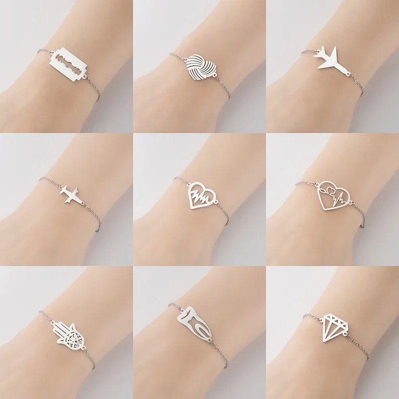 

Simple Heartbeat Airplane Charm Stainless Steel Bracelet Vintage Men's Diamond Blade Charm Bracelet New Jewelry for Women Gifts